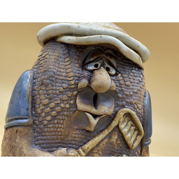 Mahon Art Face Pottery Golfer Wearing Golf Hat Club Signed Bank Big Cork - Picture 9 of 11